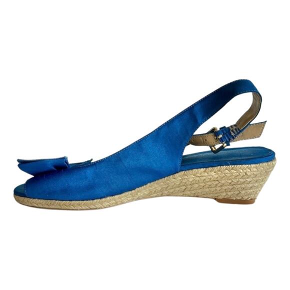 Bandolino Royal Blue Bow Peep Toe Slingback Heel Espadrilles Sandals 8.5 *GOOD* - Picture 4 of 7